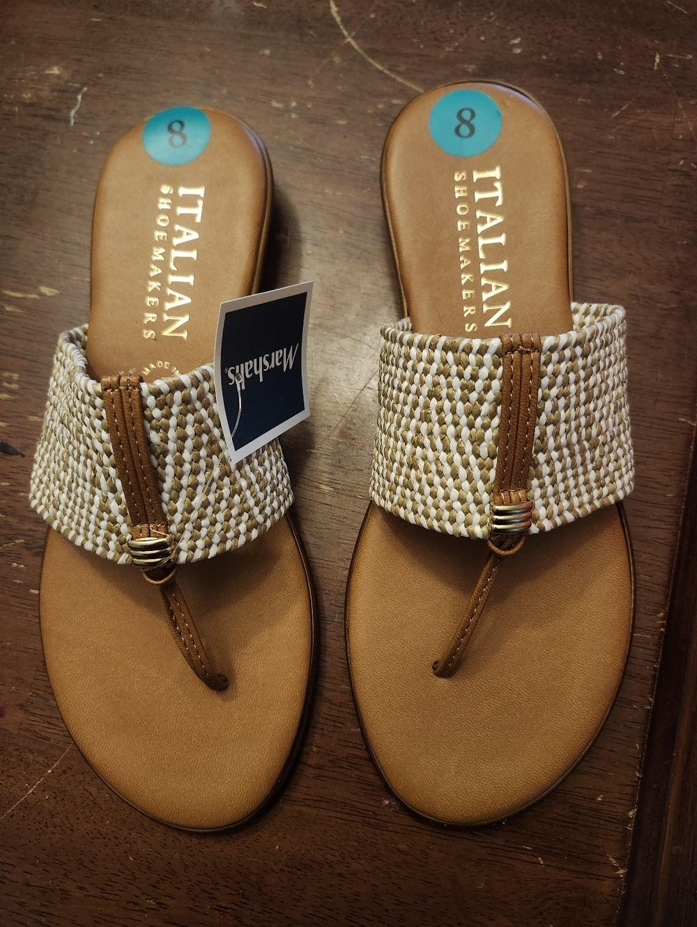 Italian Shoemakers Tan and Beige Braided Toe-Post Sandals